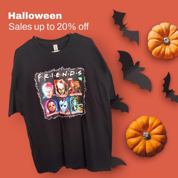 NWT!! Horror-Themed Iconic Friends Black Cotton T-Shirt In Various Sizes!! - Picture 8 of 15